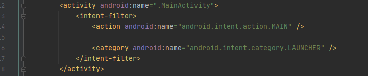 Declaración de MainActivity en el AndroidManifest con su intent-filter