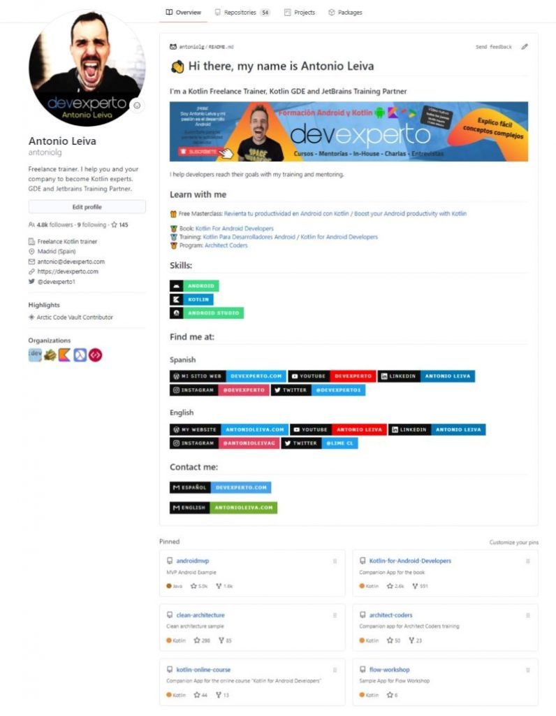 Ejemplo de Perfil de GitHub
