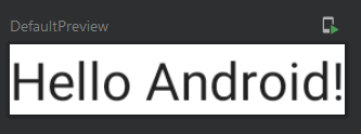 Preview DefaultPreview en Android Studio con el texto Hello Android! sobre fondo blanco