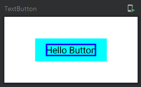 Borde azul pegado al texto Hello Button, dentro del fondo cian, por aplicarse después del padding