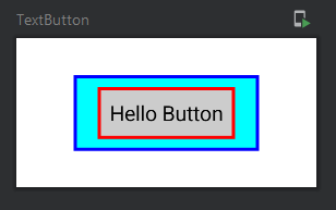 Hello Button con fondo gris y borde rojo dentro de un recuadro cian con borde azul