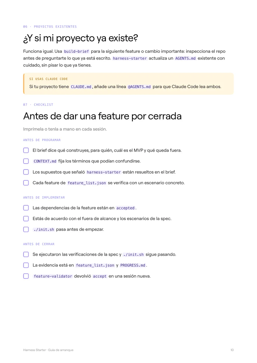 Página de la guía con la checklist para cerrar una feature